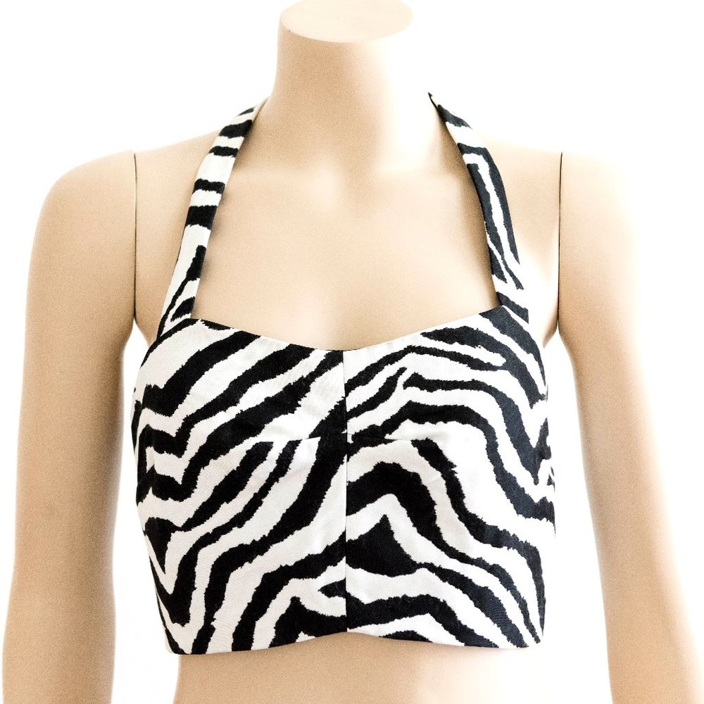 Milk and Honey Black & White Zebra Print Crop Top - Picture 1 of 2